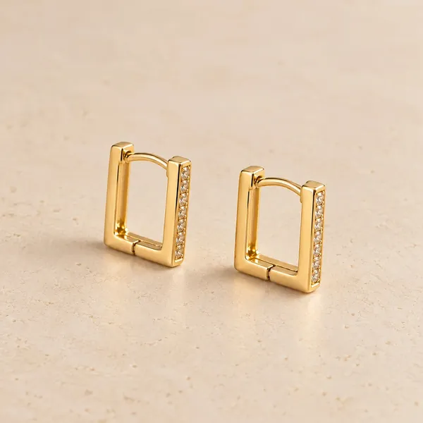 Brinco Argola Retangular Zircônia